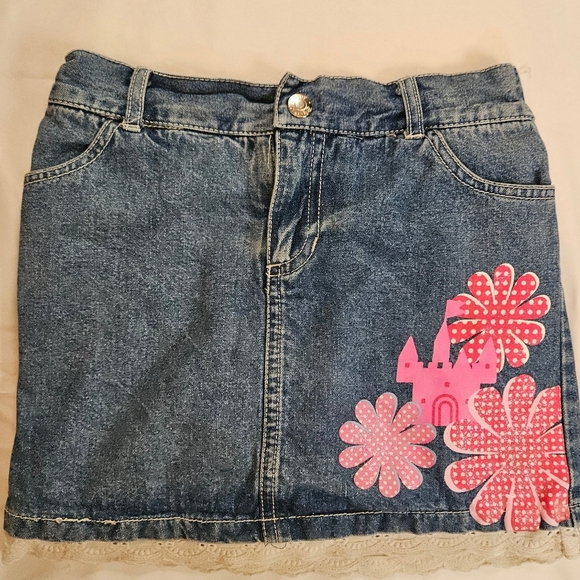 Disney Girls Blue Jean Skirt With Built In Shorts Princess Castle Design Size 6 - Picture 1 of 10